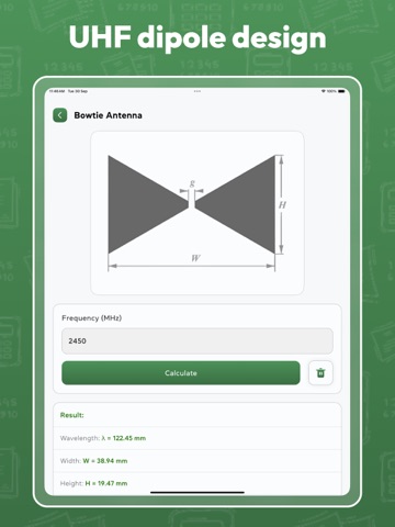 Dipole calculator iPad screenshot