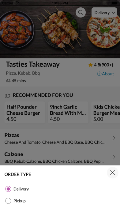 Tasties Takeaway. Screenshot