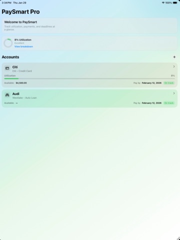 PaySmart: Credit Card Tracker iPad screenshot