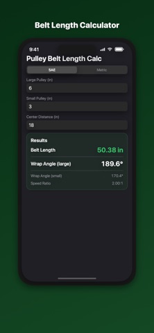 Belt Calculator: V-Belt Length のスクリーンショット