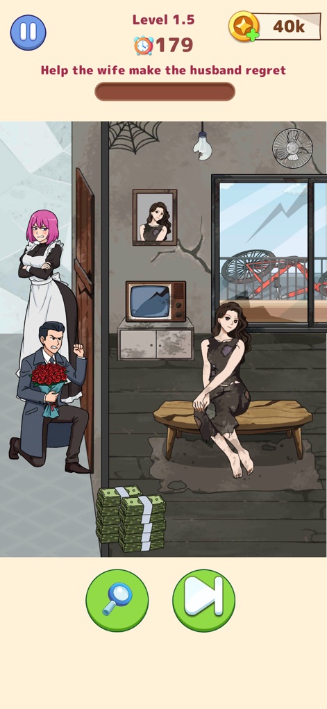 Tricky Dramas: Short Stories - Progress to 'Level 1.5', revealing a dramatic proposal scene with a maid silently observing the unfolding emotional entanglements.