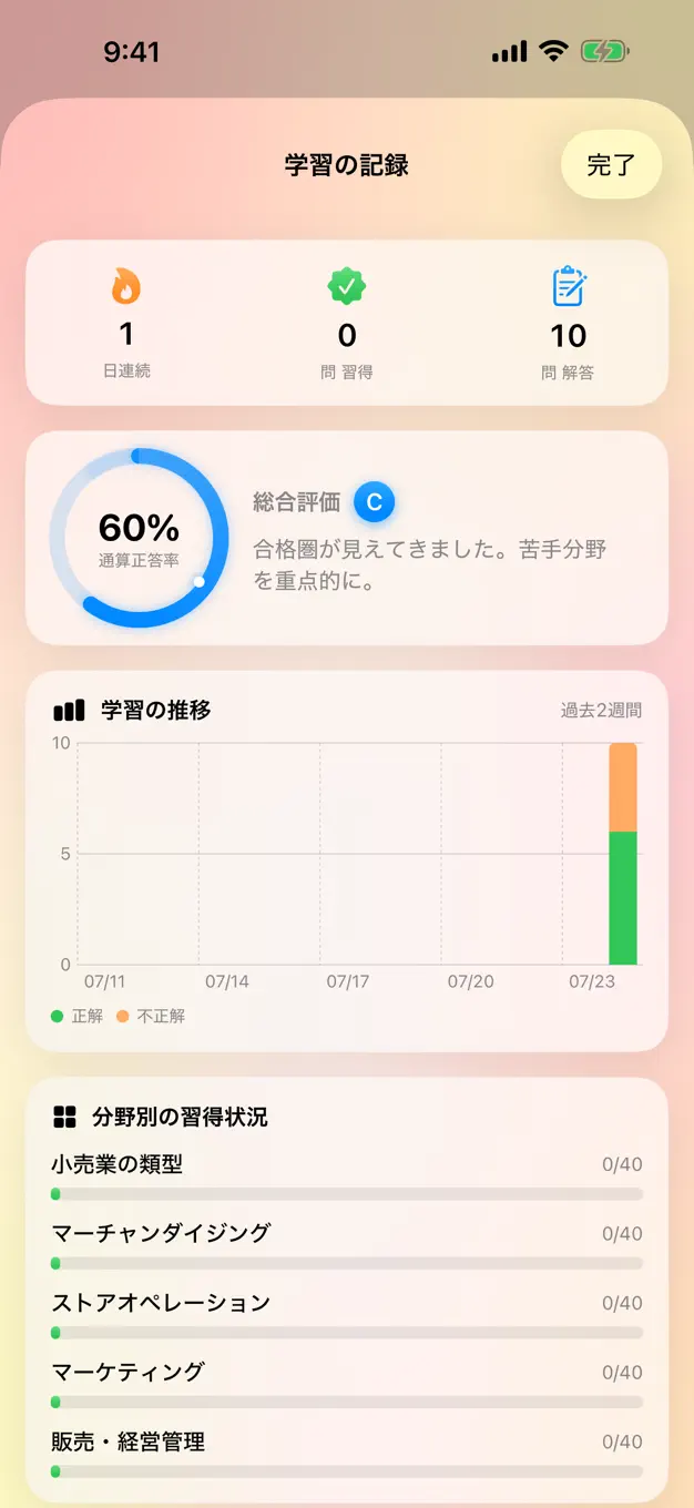 販売士3級のアプリ画面