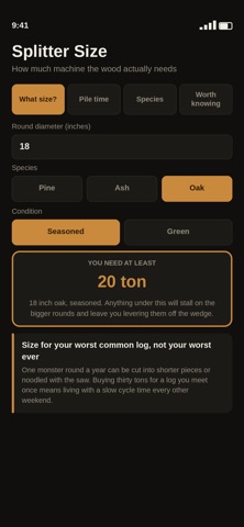 Log Splitter Size Guide iPhone screenshot