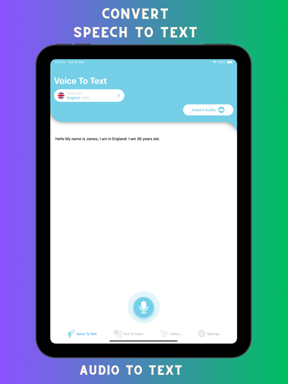 Voice notebook speech to text iPad screenshot 1 - Productivity app