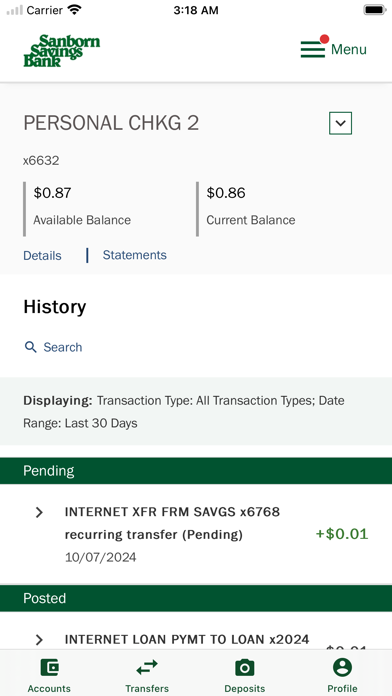Sanborn Savings Bank Screenshot