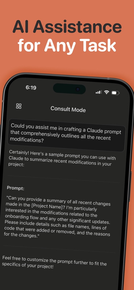 Mobile IDE for Claude Code - This tool offers an AI Consult Mode to assist in crafting effective prompts, providing sample prompts and project context for developers.