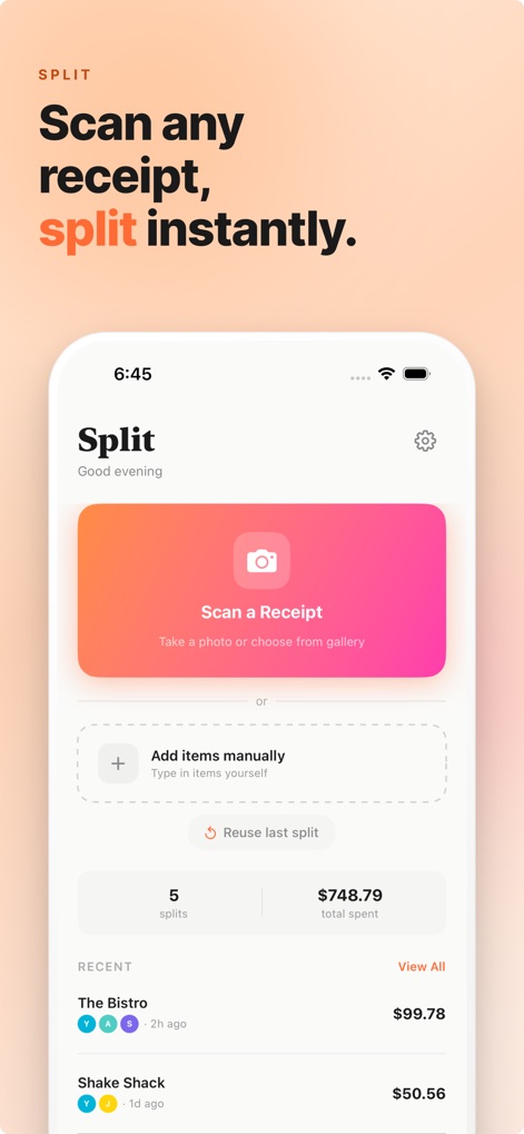 Split - Receipt Splitter - Finance App | MWM