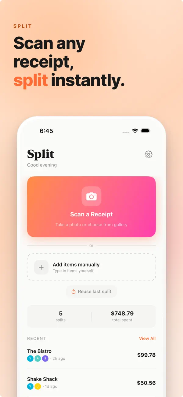 #1. Split - Receipt Splitter (iOS) Ved: Hussein Abdallah