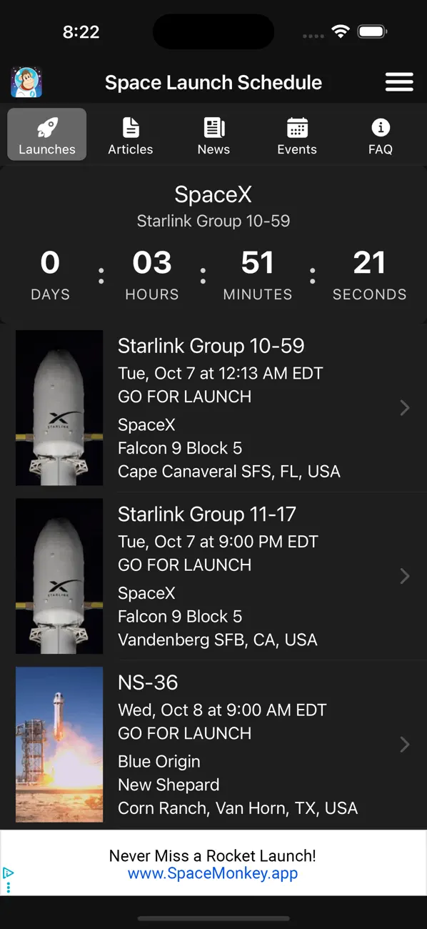 Screenshot #1 pour Space Launch Schedule