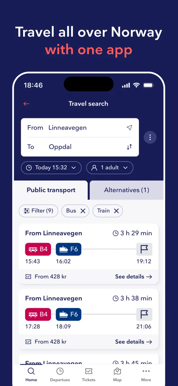 Screenshot #1 pour Entur - Travel and tickets