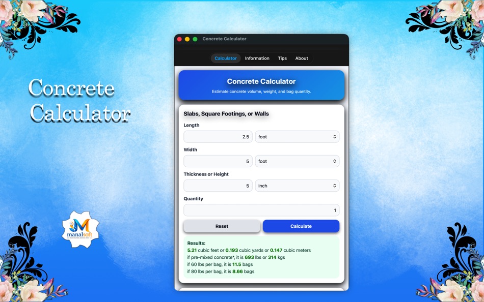 #3. Concrete Calculator (macOS) By: ManalSoft