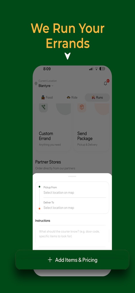 Changu: Food, Rides & Errands - changu-food-errand-booking-screen