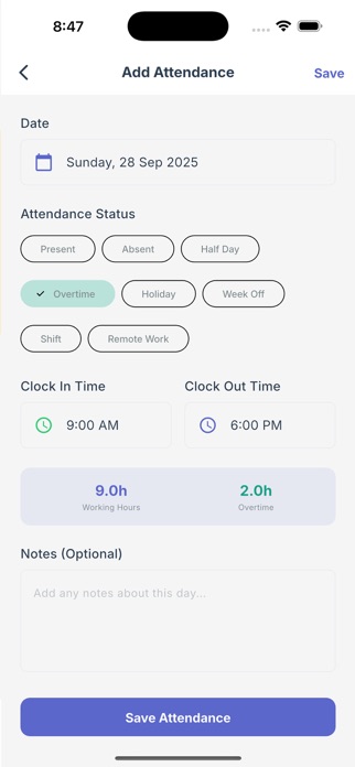 MySelfAttendance - Time Clock Screenshot 3 of 7