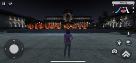 Bus Simulator Indonesia: Maleo - Explore iconic Indonesian landmarks like Gedung Sate, presented with stunning 3D graphics and atmospheric nighttime lighting.