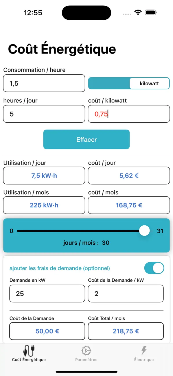 Screenshot #2 pour Coût Énergétique