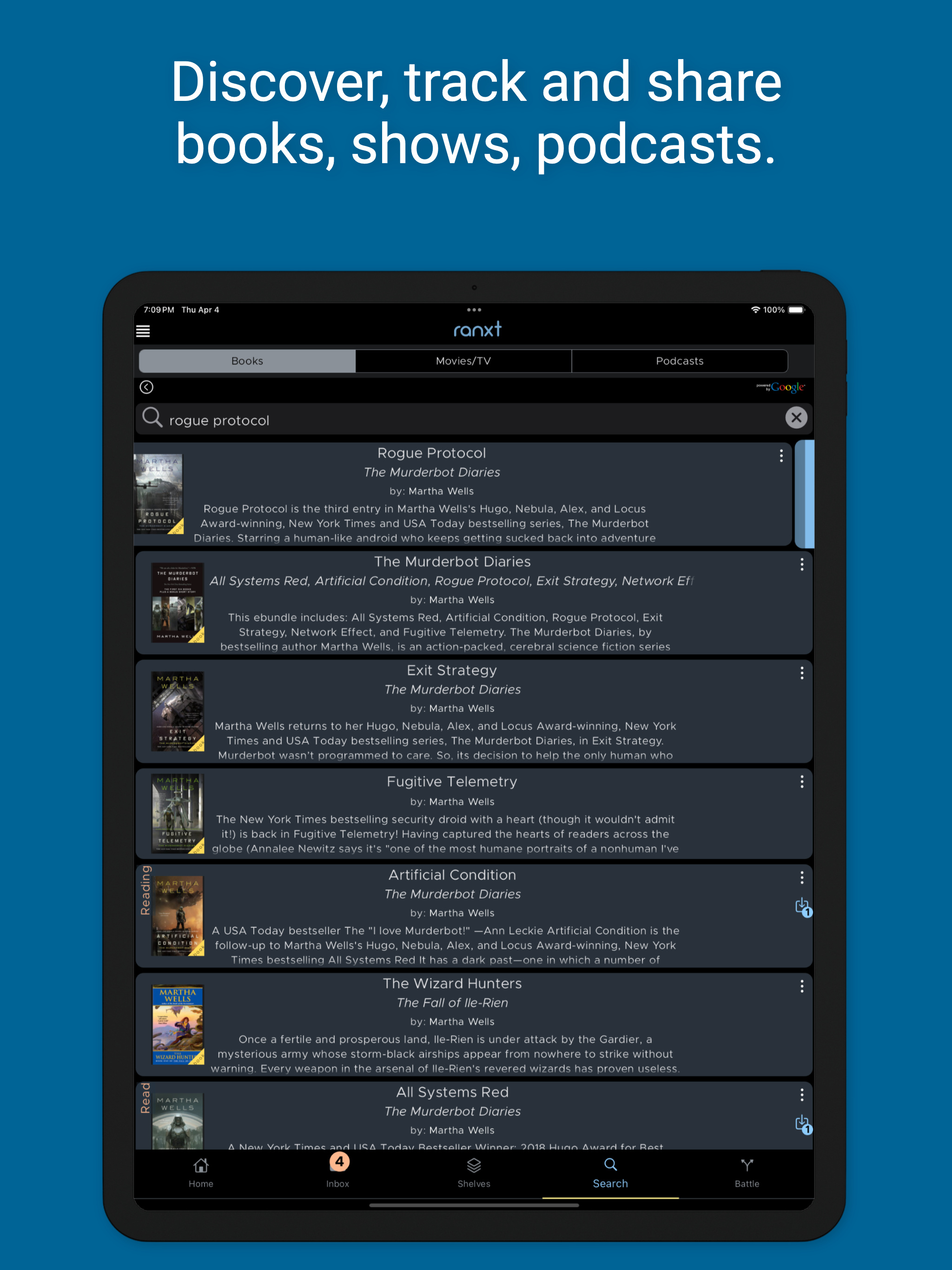 ranxt - track books, movies,tv