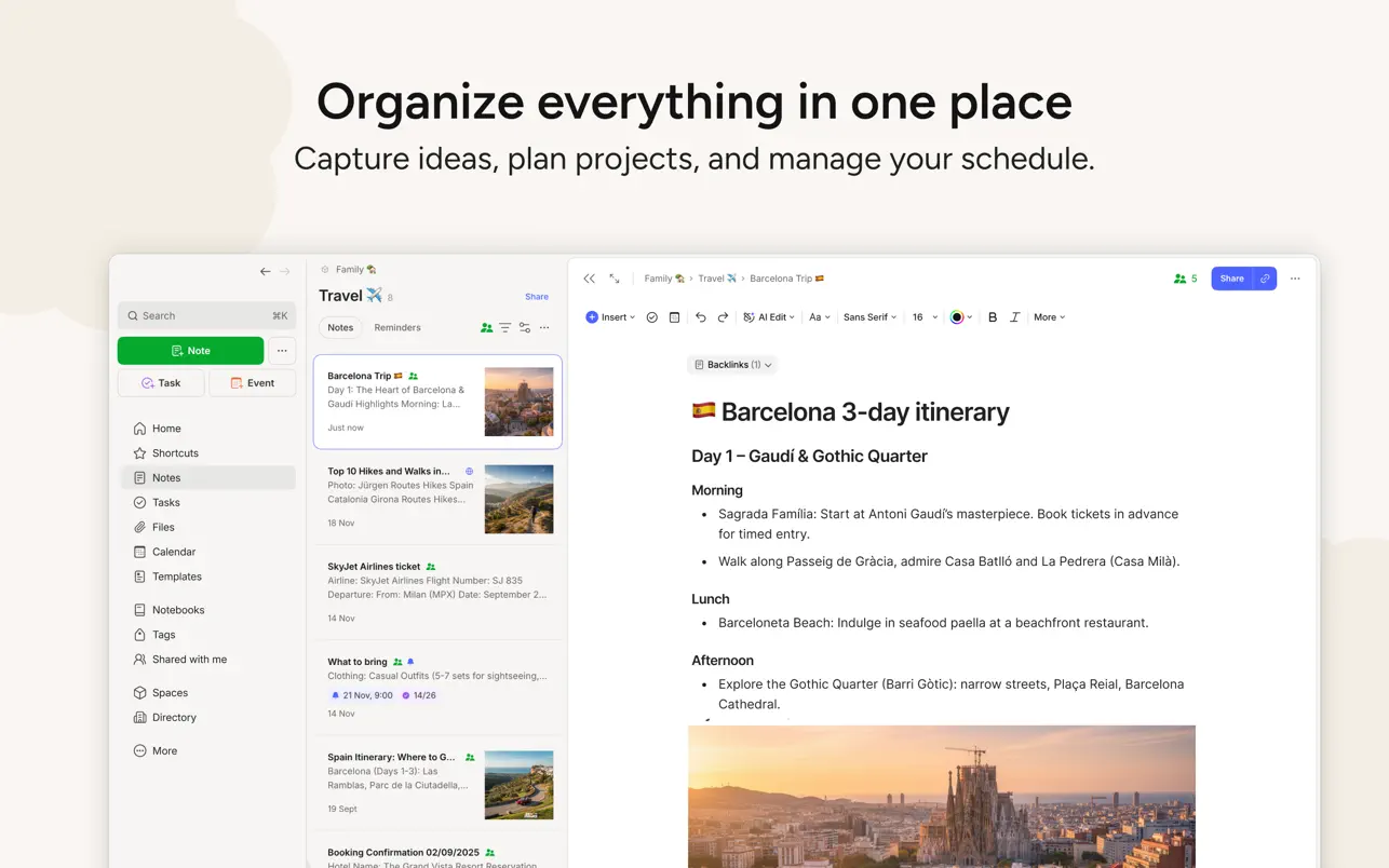Official Evernote App Store screenshot showing notes, tasks, and notebook navigation in the Mac app.