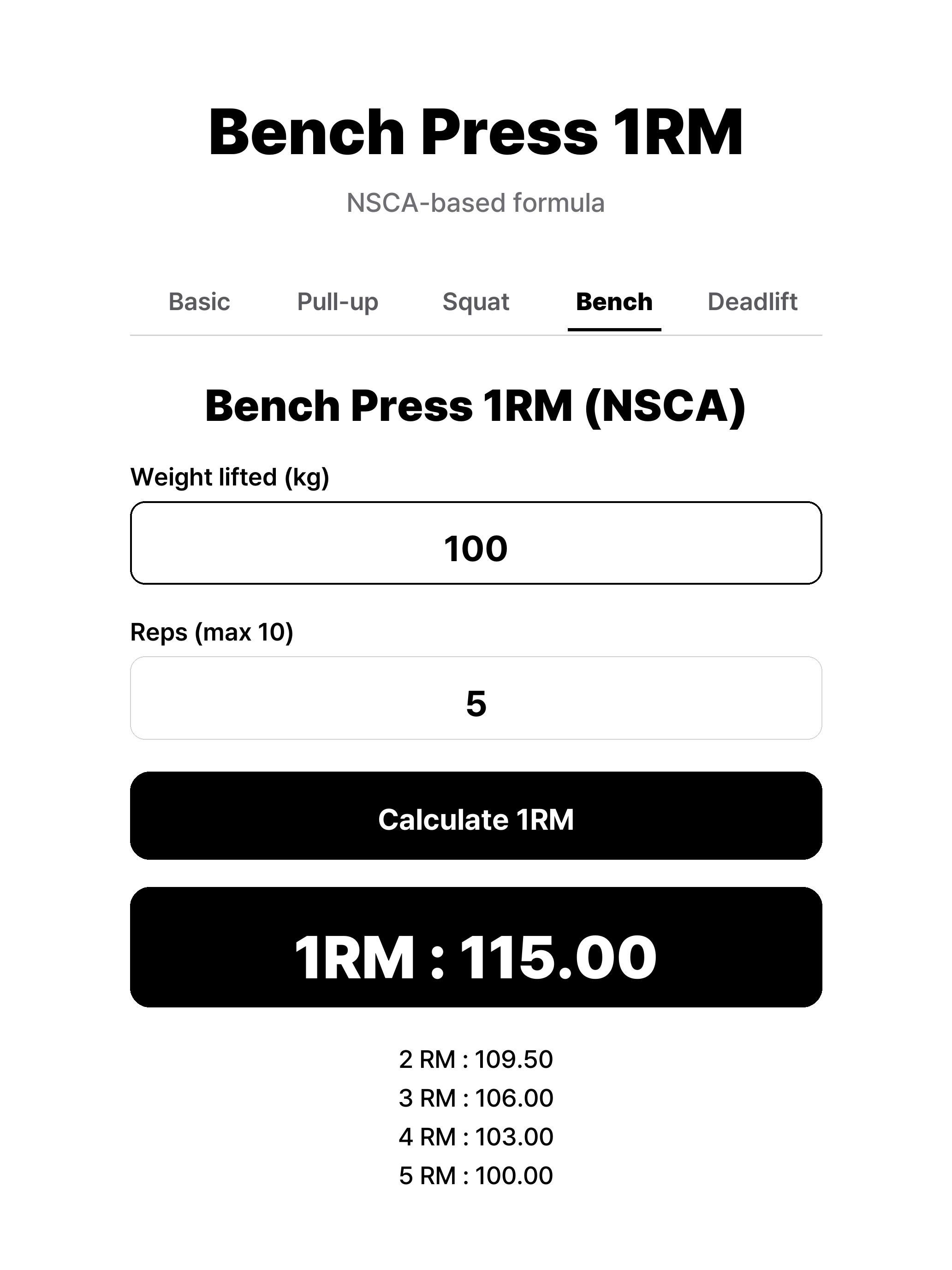 oneRM calculator(1RM)