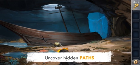 Prison Escape Puzzle Adventure - A aventura se aprofunda em locais enigmáticos, revelando caminhos ocultos dentro de uma caverna, destacando um navio naufragado e formações rochosas.
