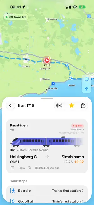 Tågradar screenshot 2