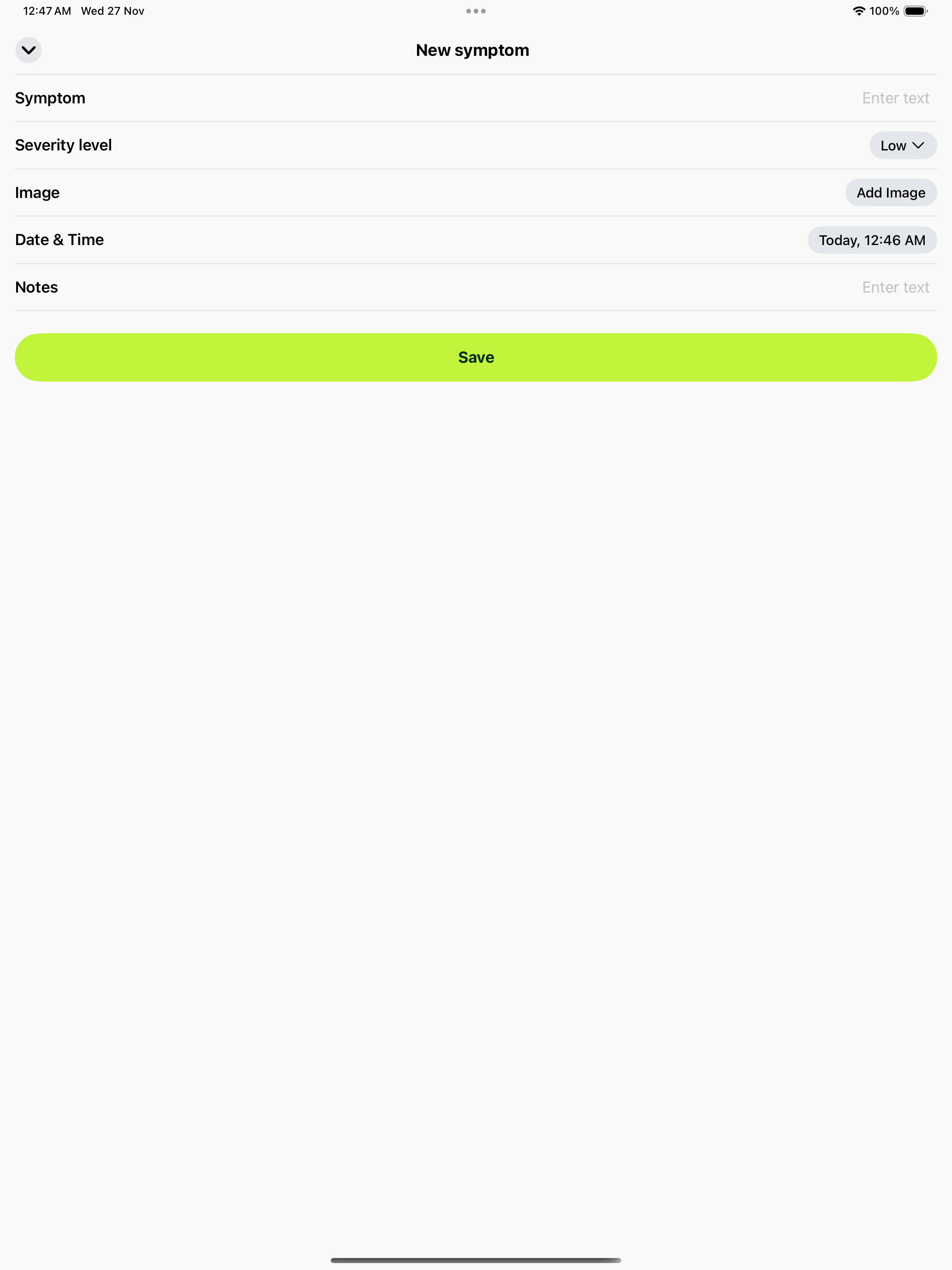 Allergy Log: Symptom Diary