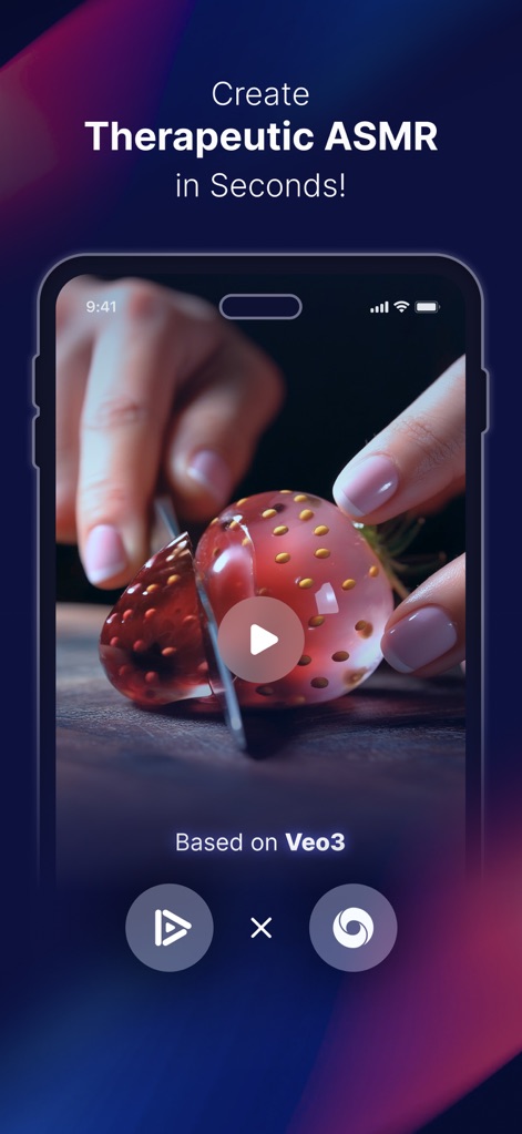 DeeVid - AI Video Generator - 이 화면은 사용자가 과일을 자르는 섬세한 동작을 포함한 다양한 시각적 요소를 활용하여 치유적인 ASMR 비디오를 손쉽게 만들 수 있음을 보여줍니다.