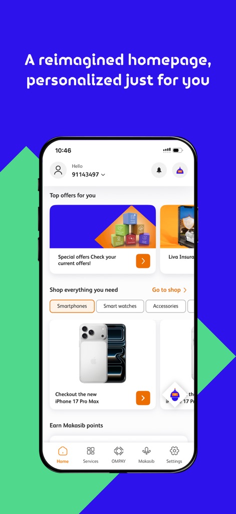 Omantel - ユーザーの好みに合わせた「最新の特別オファー」が表示されるほか、「スマートフォンやアクセサリーのショッピングセクション」から必要な商品を簡単に購入できます。