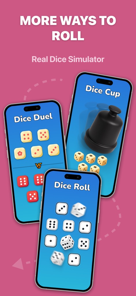 Dice Roller – Up to 40 Dice - Die App bietet diverse Spielmodi wie 'Dice Duel' und 'Dice Cup', die eine realistische Simulation des Würfelns für zusätzliche Unterhaltung ermöglichen.