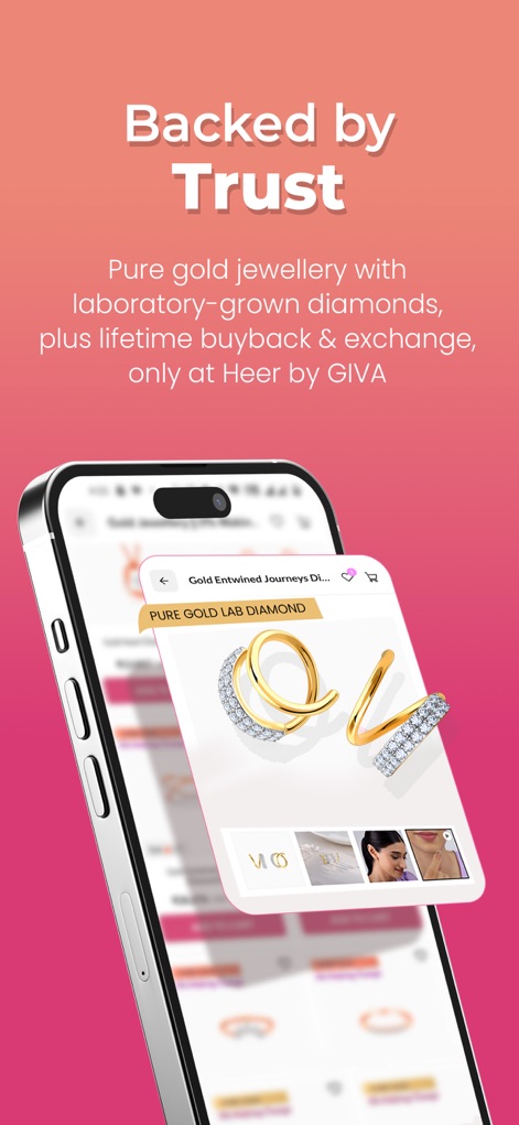 GIVA: Silver & Gold Jewellery - Users can explore the app's commitment to quality with pure gold jewellery and lab-grown diamonds, complemented by a lifetime exchange and buyback guarantee.