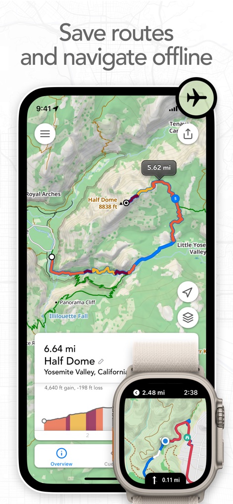 Footpath Route Planner - This tool allows users to download and save detailed routes for offline use, seamlessly integrating with Apple Watch for on-the-go navigation and essential metrics.