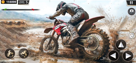 Dirt Bike Racing Simulator 3D - O aplicativo demonstra a intensidade da corrida off-road, com a motocicleta levantando lama e o piloto se inclinando na curva.