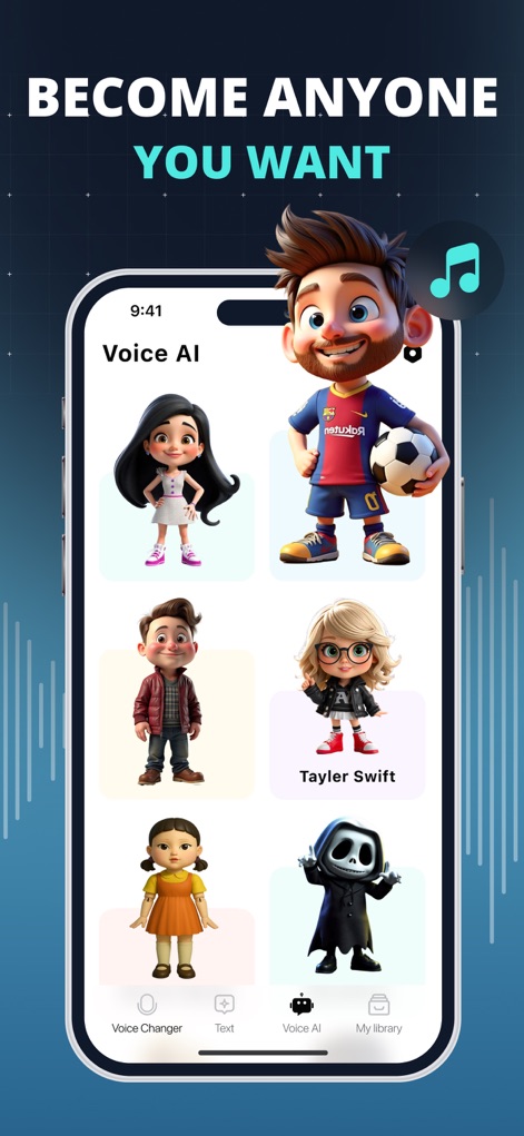 AI Voice Changer・Sound Effects - L'application permet aux utilisateurs d'adopter des voix célèbres ou des personnages diversifiés grâce à la modélisation vocale IA, offrant un potentiel créatif illimité et des impressions saisissantes.