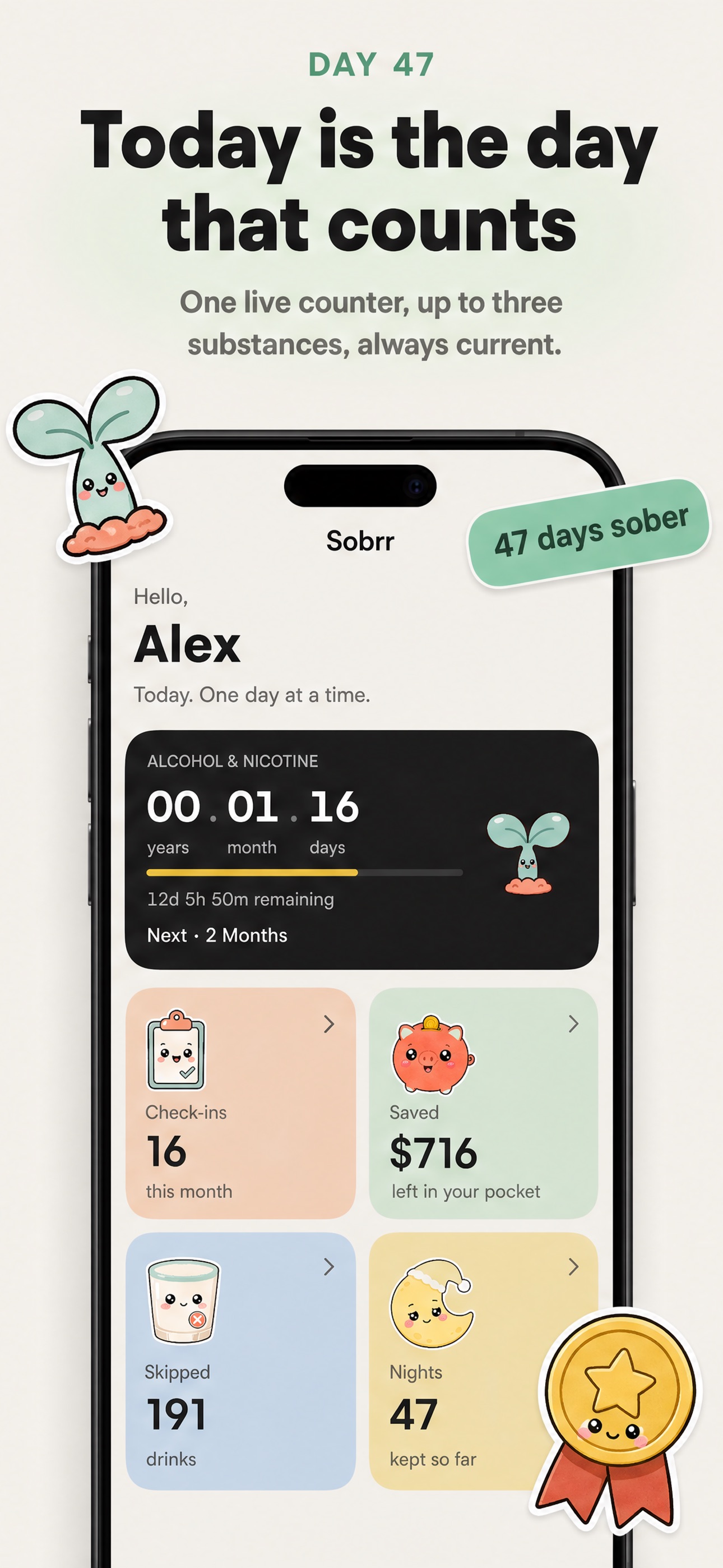 Screenshot 1 of sober tracker : stop drinking