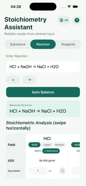 Stoichiometry: Lab Calc screenshot 1