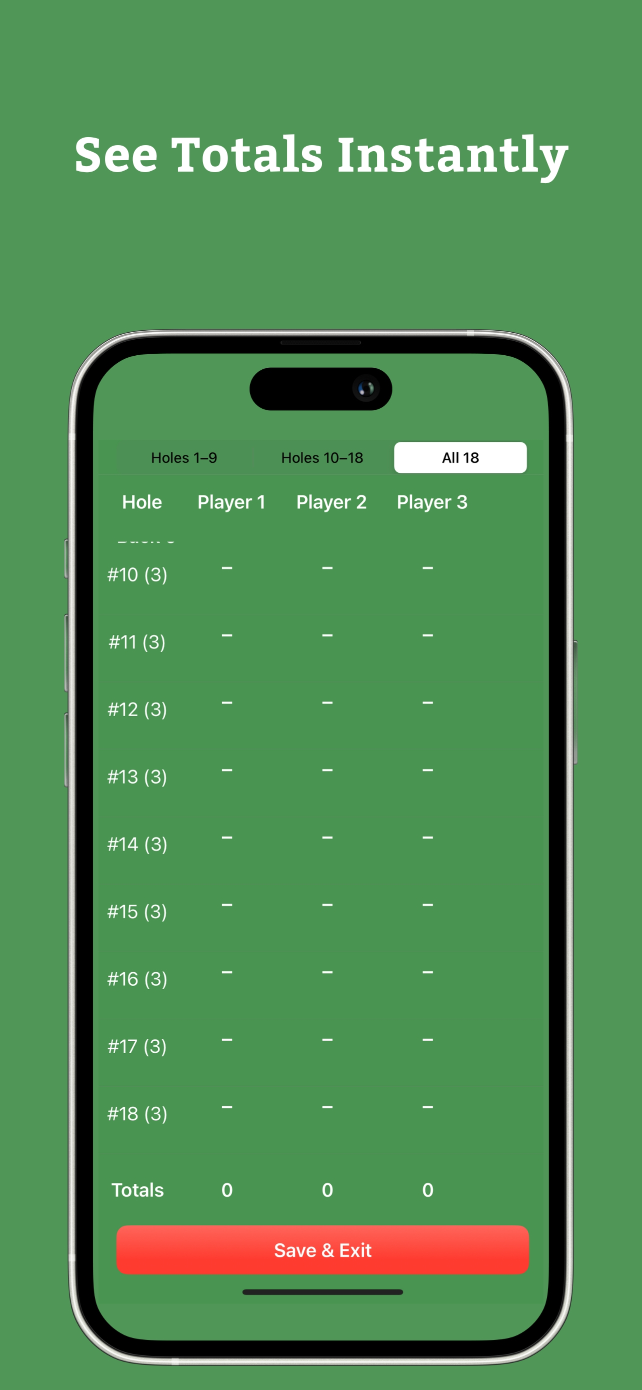 Pitch & Putt Score Card