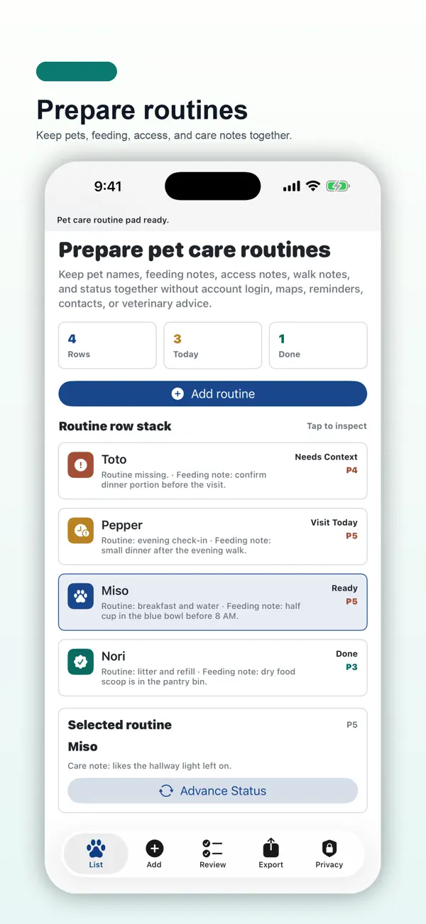 Screenshot #1 pour Pet Care Routine Pad