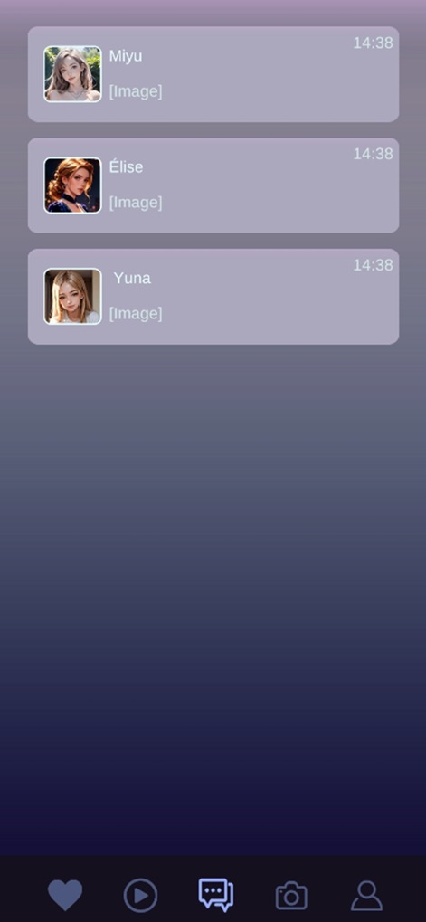 Byte Beauty - Discover the organized chat interface displaying conversation threads with individual AI characters and timestamp indicators for easy navigation.