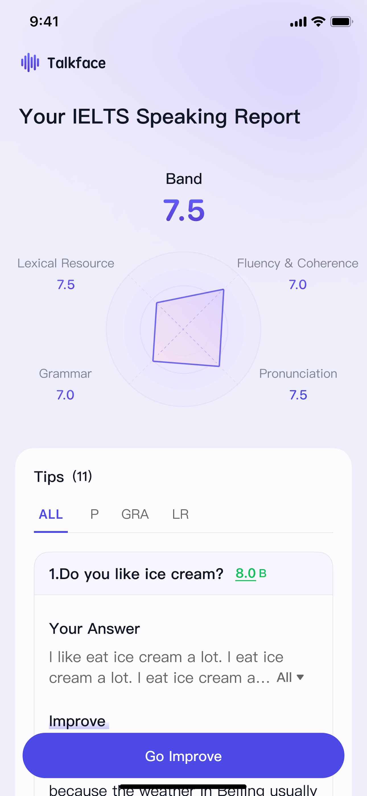 IELTS Prep App: TalkFace AI