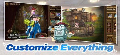 Fortress Saga: AFK RPG - Die App ermöglicht eine tiefgehende Personalisierung durch detaillierte Helden-Skins und eine intuitive Benutzeroberfläche zur Aufwertung der Festung.