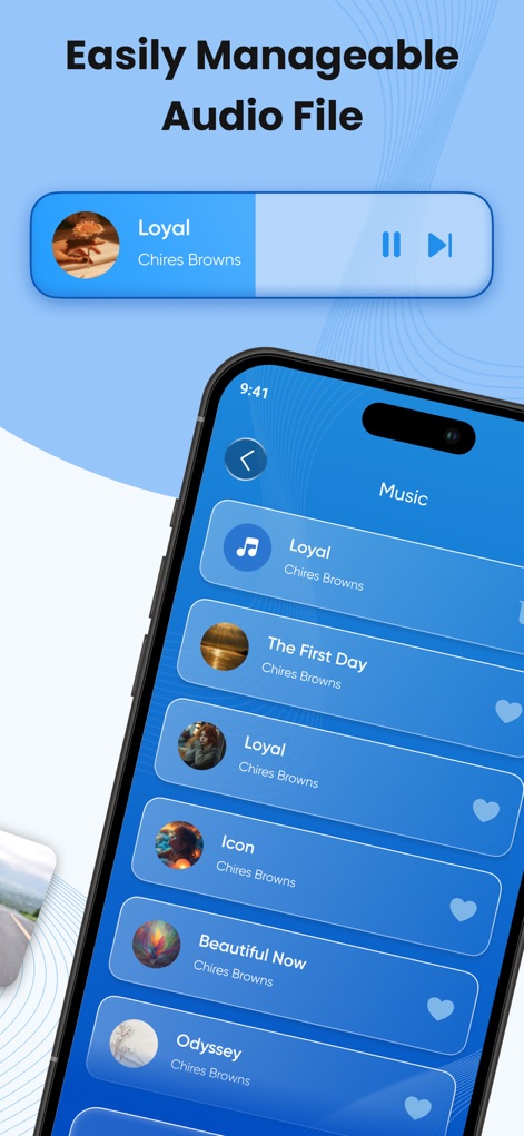 Smart View : Screen Cast - Das Tool bietet eine benutzerfreundliche Oberfläche zur Verwaltung und Wiedergabe von Audioinhalten, die es Nutzern ermöglicht, Musiktitel aus einer übersichtlichen Liste auszuwählen und über die Steuerung am oberen Bildschirmrand zu bedienen.