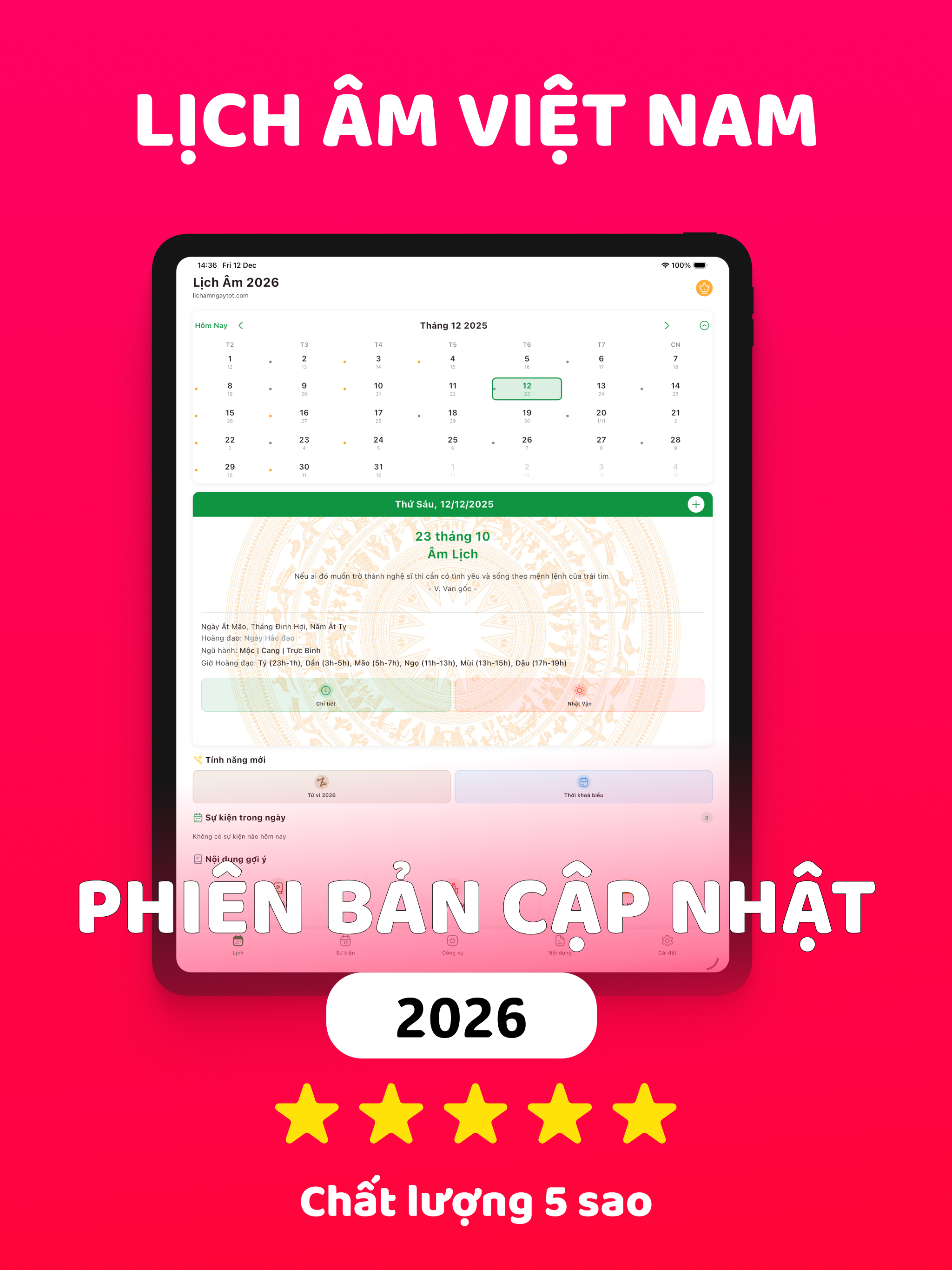 Lịch Âm 2026 - Lịch Vạn Niên