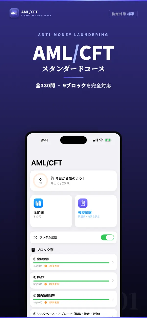 Screenshot #1 pour AML/CFTスタンダードコース 試験対策｜問題集