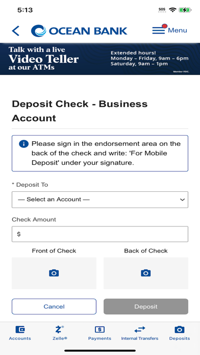 Ocean Bank Mobile Banking Screenshot