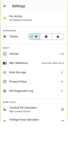 Breaker Size Calc NEC iPhone screenshot