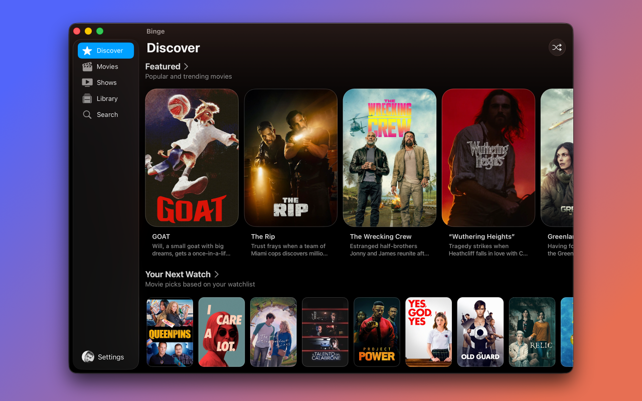 Binge: Movies and Shows