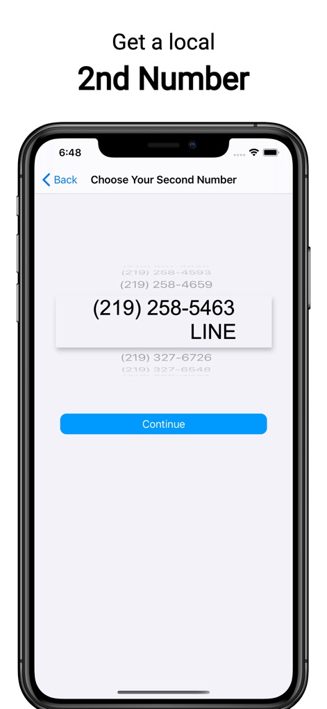 Second Phone Number: Text Call - Users can easily select a desired local phone number from a list of options and then proceed with their choice.