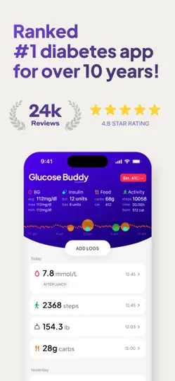 Captura de pantalla de Glucose Buddy Diabetes Tracker en iPhone 1