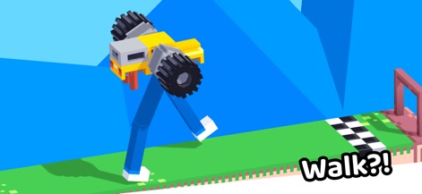 Drive Mad - Discover the game's quirky transformations, like a monster truck equipped with human-like legs, adding a unique walking animation.