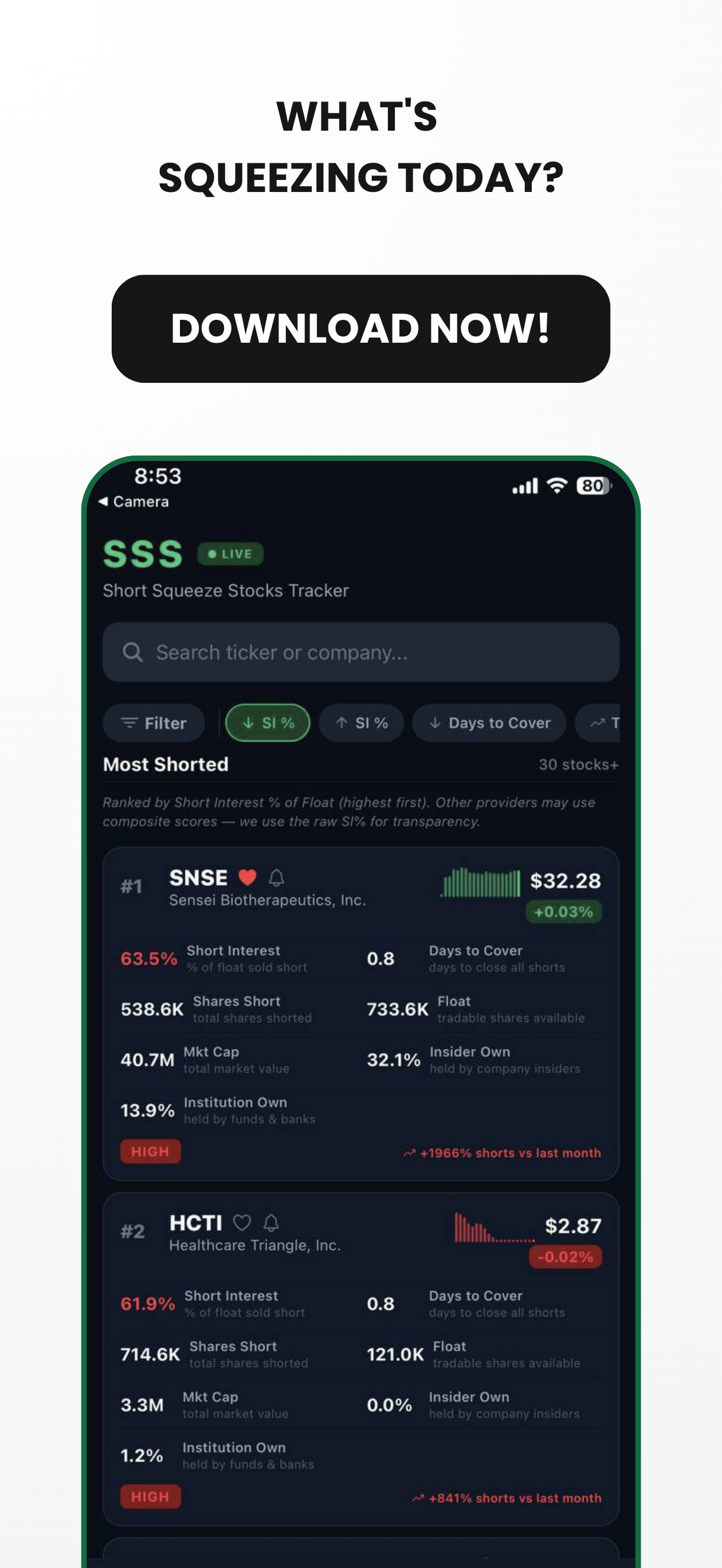 Short Squeeze Stocks Tracker