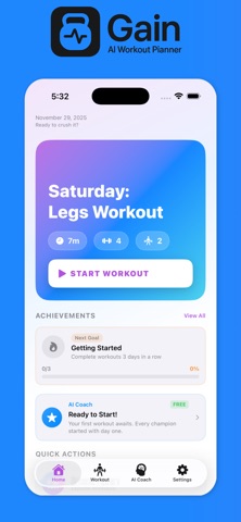 Gain: Home Gym Workout Planner screenshot